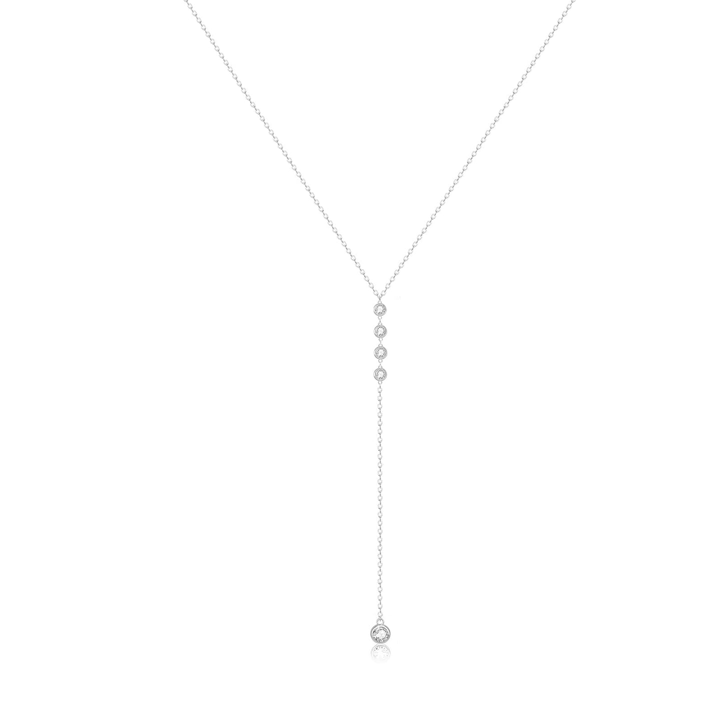 Zeffy Long Silver Necklace for Women - Dainty Silver Teardrop Drop Lariat Necklace Trendy Simple CZ Y-Shaped Body Chain Wedding Prom Dangle Statement Necklace Jewelry Gifts