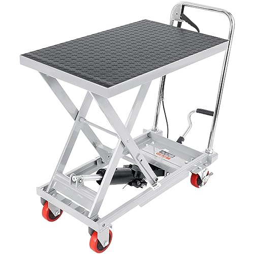 VEVOR Hydraulic Lift Table Cart, 500lbs Load Capacity 28.5 Inch Lifting Height, Manual Single Scissor Lift Table with 4 Wheels and Non-Slip Pad, Alloy Steel, Gray