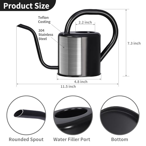 Watering Can, Stainless Steel Watering Can for Indoor & Outdoor Plants, 1L/35oz Long Spout Water Can with Handle, Rust-Proof Plant Watering Pot for House Plants, Garden Flowers