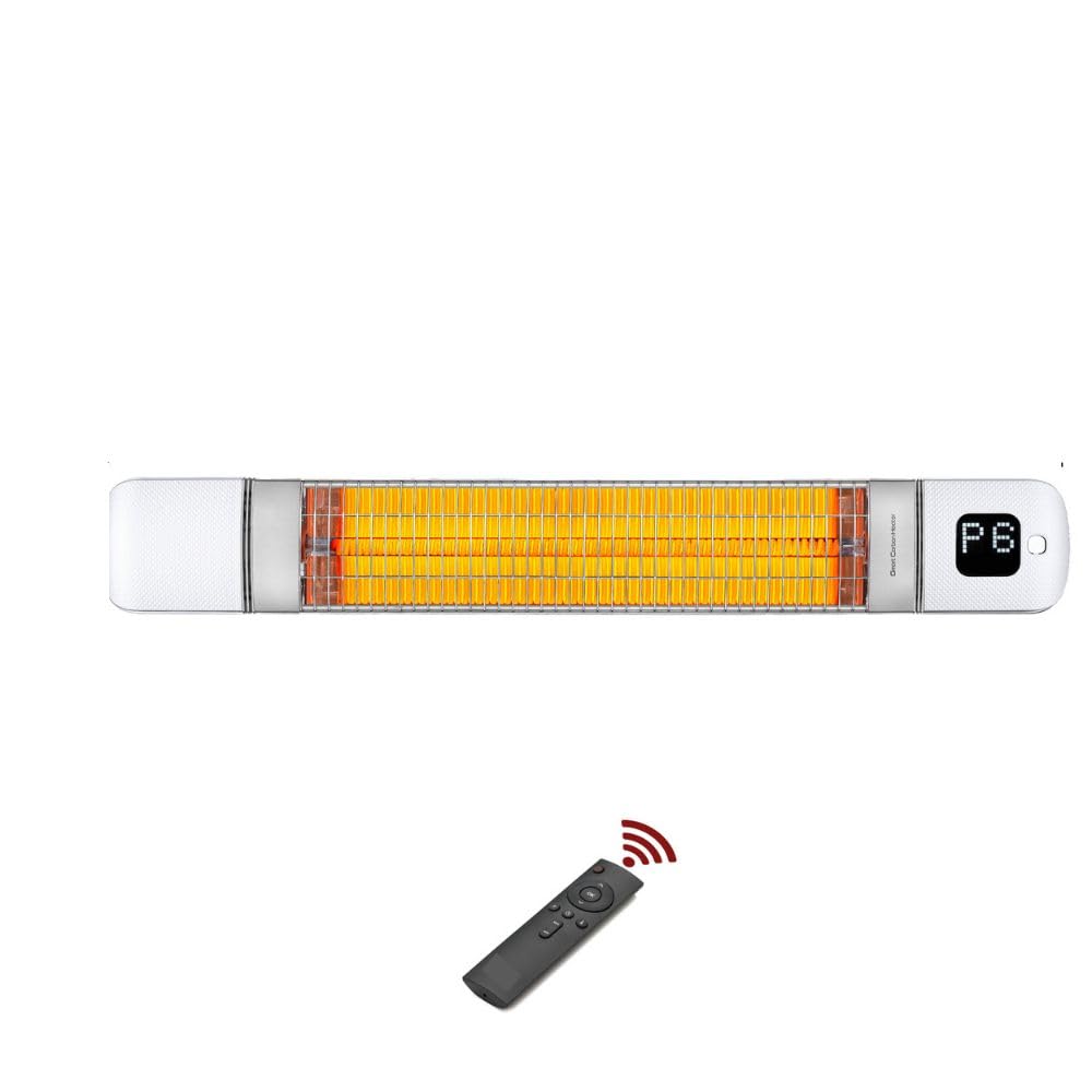 Luxeva Infrared Patio Heater 2-in-1 Wall-Mounted & Freestanding Indoor & Outdoor 300/1500W – 6 Heat Modes – Instant Heat in 3 Sec – Protective Cover – IP55 Waterproof – Remote Control (WHITE/SILVER)