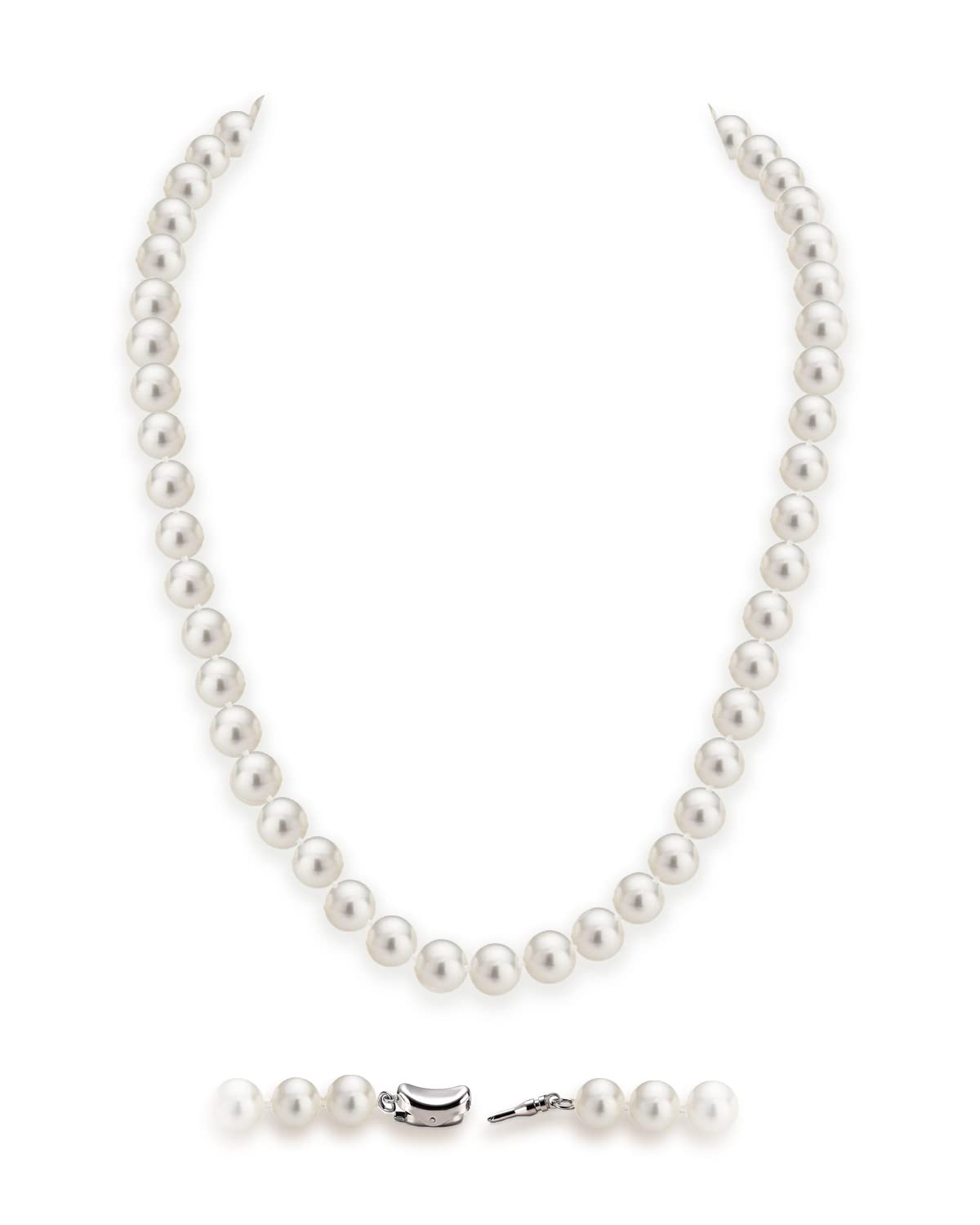 HUWODY Round White Simulated Shell Pearl Necklace Strand Pearl Choker Necklace Jewelry for Women 8mm 22inch