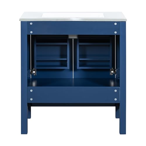 Favfurish 60" Double Bathroom Vanity with Ceramic Sink,Freestading Bathroom Storage Cabinet w/Shelf and Divided Drawers,Soft Close Doors,Separate 2 Bath Vanities Set,Mirror Not Included,Blue