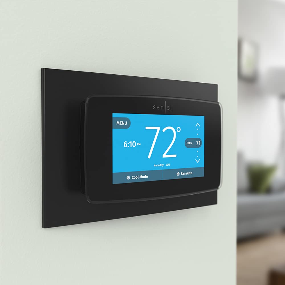 Sensi Touch Smart Thermostat by Emerson with Touchscreen Color Display, Programmable, Wi-Fi, Mobile App, Easy DIY, Data Privacy, Works Alexa, Energy Star Certified, ST75 (Black), C-Wire Required + Emerson Wall Plate SA5B for Sensi Touch Wi-Fi Thermostat,