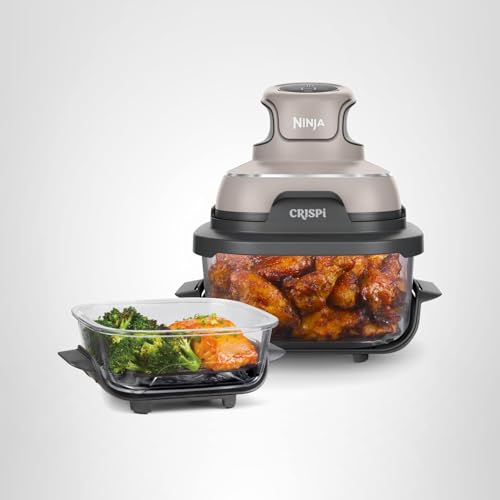 Ninja Crispi 4-in-1 Glass Air Fryer | 450°F | Non-Toxic | 4QT & 6-Cup Glass Containers w/Lids | Microwave, Freezer, Dishwasher Safe | Max Crisp, Air Fry, Bake, Recrisp | Stone | FN101ST