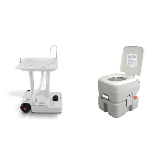 SereneLife SLCASN25 Portable Camping Sink w/Towel Holder & Soap Dispenser-30L Water Capacity & Portable Toilet with Carry Bag – Indoor Outdoor Toilet with CHH Piston Pump