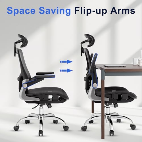 marrap Ergonomic Office Chair, Mesh Seat Cushion with 3D Armrests and 3D Headrest, Adjustable Lumbar Support with 90-120° Rocking Function, SGS Class 4 Gas Clylinder, Black