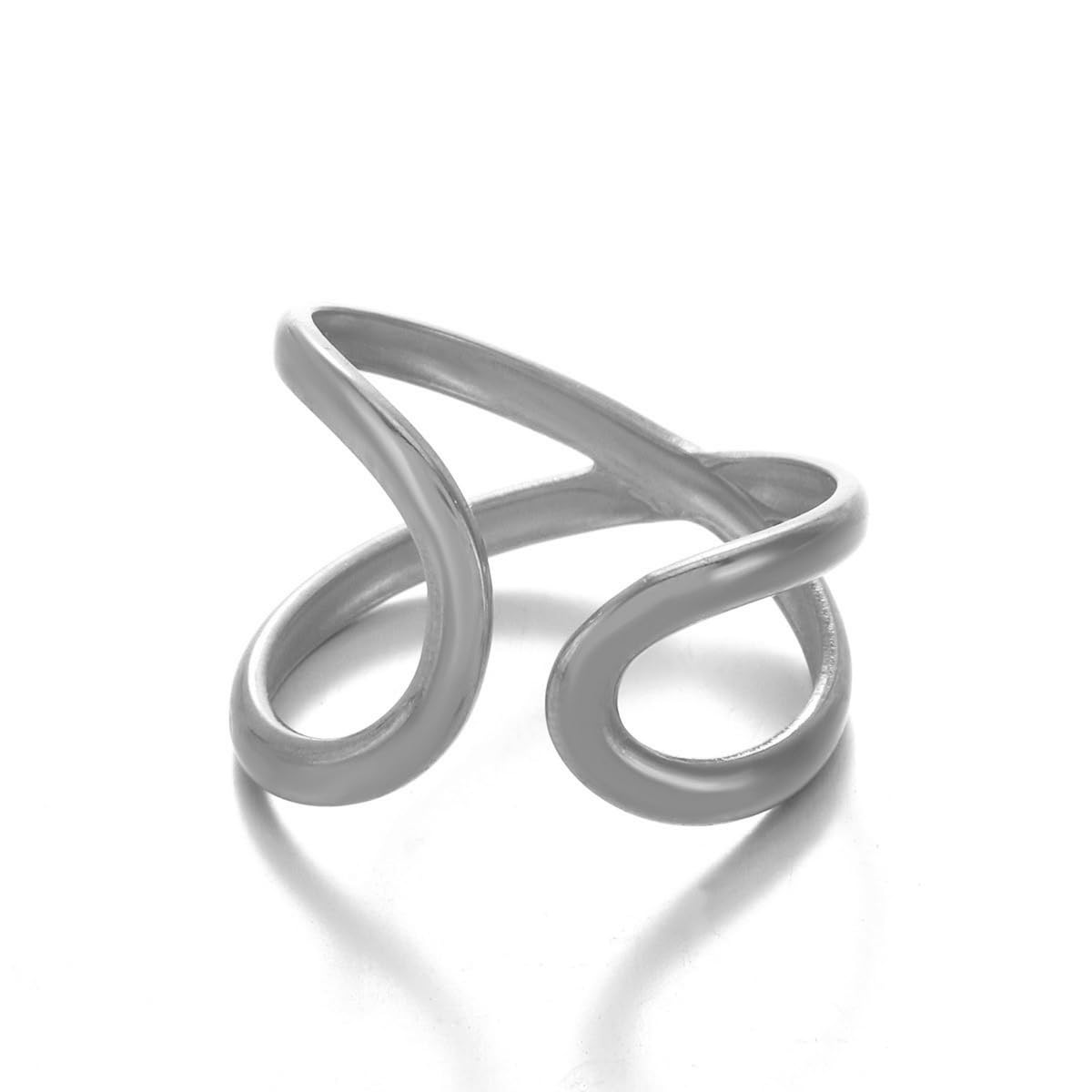 AIETUE Chunky Rings For Women, Gold Silver Thumb Ring Asymmetrical Wavy Curve Ring Adjustable Non Tarnish Dainty Stainless Steel New Year Anniversary Birthday Jewelry Gift (Voguish-Silver Gen 2)