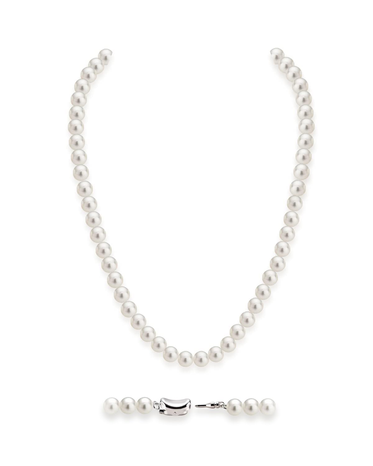 HUWODY Round White Simulated Shell Pearl Necklace Strand 6mm Pearl Choker Necklace Jewelry for Women 18inch