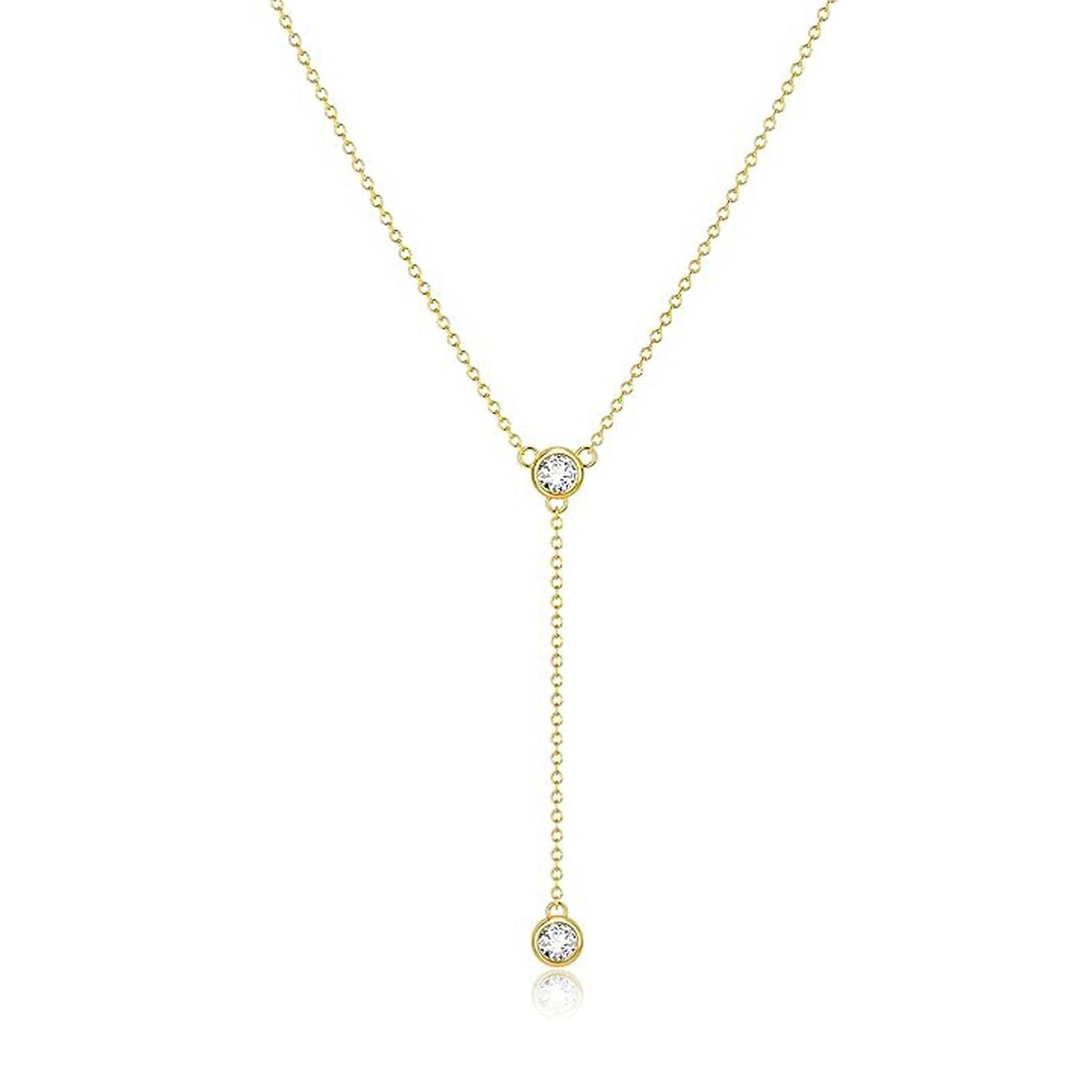 Zeffy Long Gold Necklace for Women- Dainty 14K Gold Plated Teardrop Drop Lariat Necklace Trendy Simple CZ Y-Shaped Body Chain Stack Wedding Prom Dangle Statement Necklace Jewelry Gifts