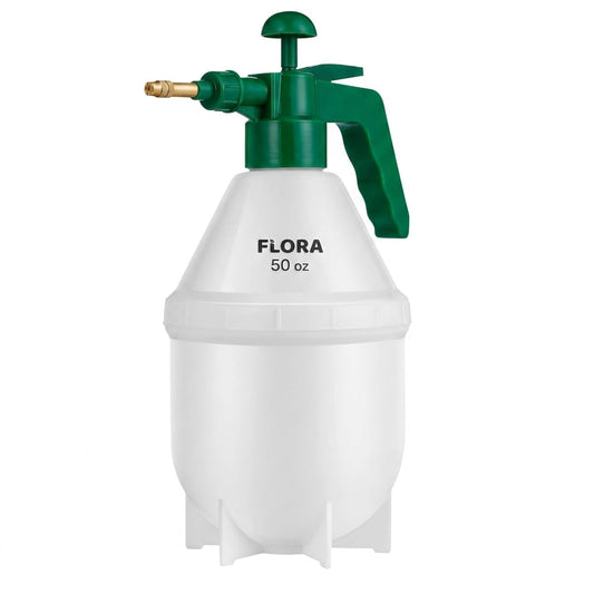 Flora Handheld Garden Pump Sprayer, 0.4 Gallon (50 oz/1.5L) Pressure Water Bottle with Adjustable Brass Nozzle, for Plants, Lawn, and Cleaning (Green) or (Red)