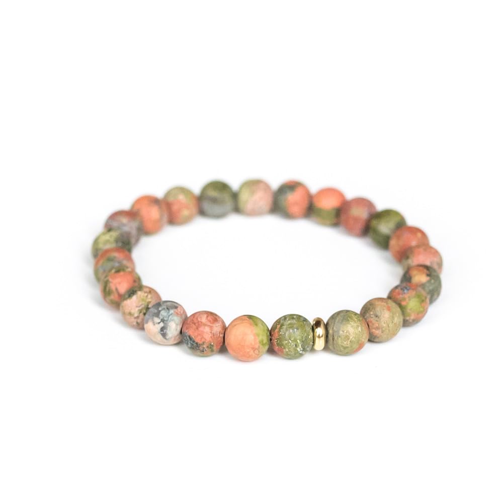 Love & Grace Handmade Unakite Stone Beaded Bracelets - Premium 6mm Beads with Durable Elastic Stretch Wristbands, Vibrating Good Energy, Blessing, Grounding, Power, for Men and Women