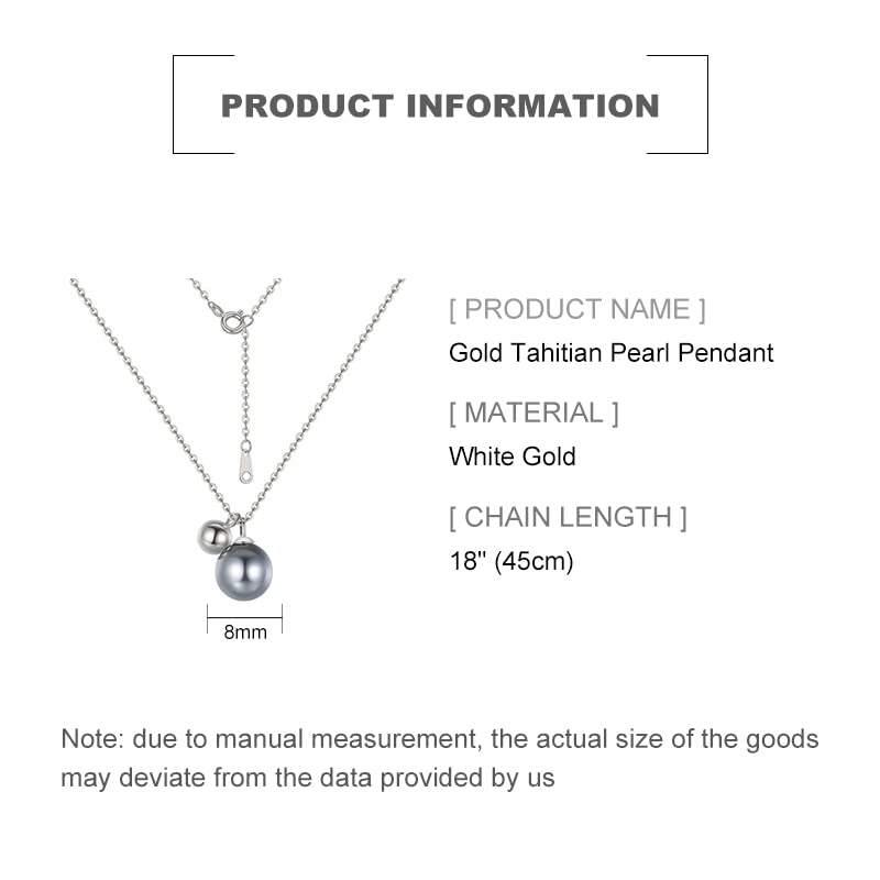 14K Gold Tahitian Pearl Pendant Necklace for Women,Dainty Single Black Pearl Gold Chain Choker Necklace,Fashion Christmas Jewelry Gift for Her (White Gold, 14K Gold)