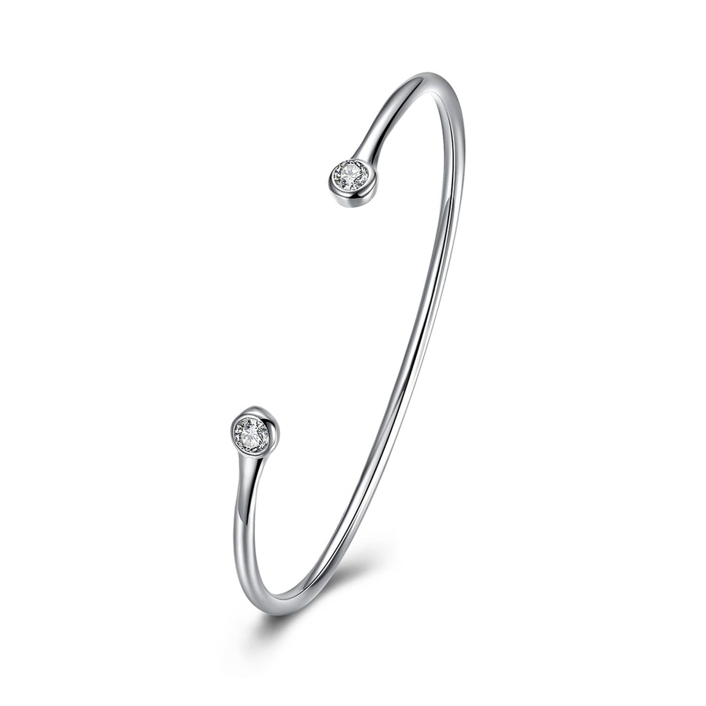 Handmade 925 Sterling Silver Bracelet Minimalist Silver Bangle Bracelet Open Adjustable Simple CZ Cuff Bracelets for Women Teen Girls Fashion Dainty Jewelry Women Gift for birthday Valentine's Day