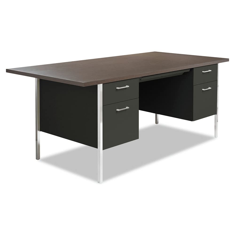 Alera Double Pedestal Steel Desk, 72" X 36" X 29.5", Mocha/Black