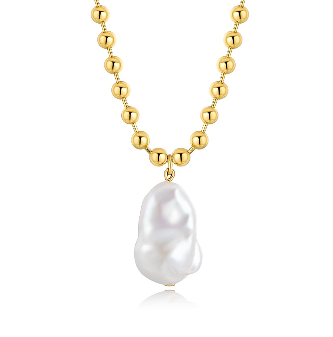 Large Natural Baroque Pearl Pendant Necklace for Women Dainty 14K Gold Plated Beaded Chain Dangling Handpicked Freshwater Cultured White Single Pearl Necklace Fashion Jewelry Gift 18''