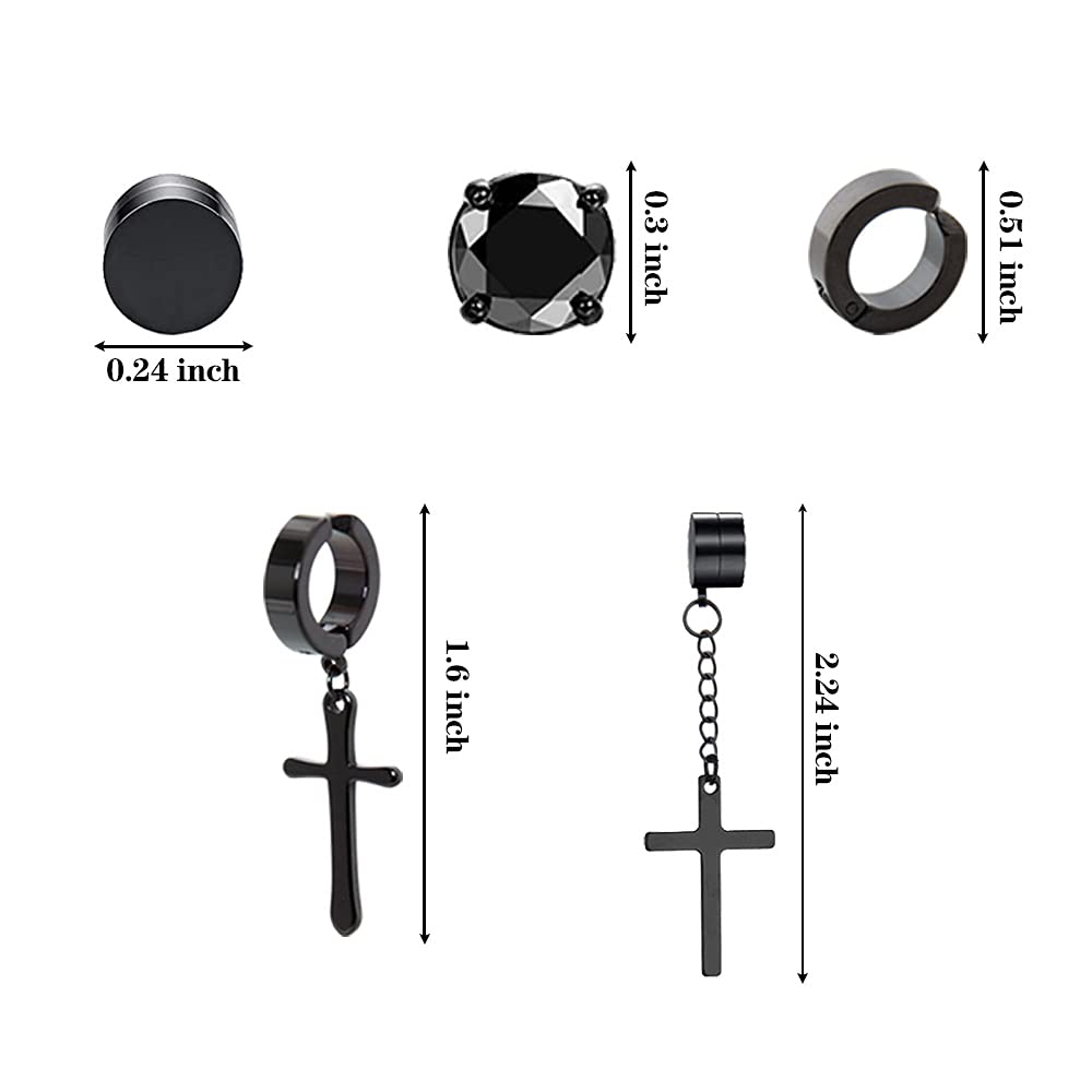 NEWITIN 15 Pairs Magnetic Stud Earrings for Men Clip on Earrings Stainless Steel Magnet Earring Unisex Dangle Cross CZ Hoop Magnetic Stud Earring Set for Men Women