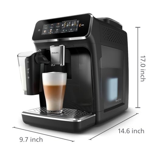 Philips 3300 Series Fully Automatic Espresso Machine with LatteGo Milk System and integrated grinder, 6 Hot & Iced Coffee Pre-Sets, 40% Quieter SilentBrew, 15-Bar Pressure, Glossy Black (EP3341/50)