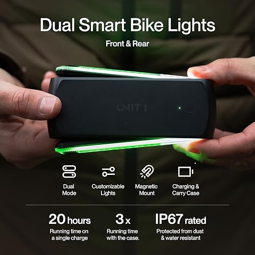 UNIT 1 Smart Light Pro Dual Pack with Wireless Charging Case - Front and Rear Bike Lights for Night Riding - Syncs with Aura and FARO Helmets for Turn Signals and Brake Lights
