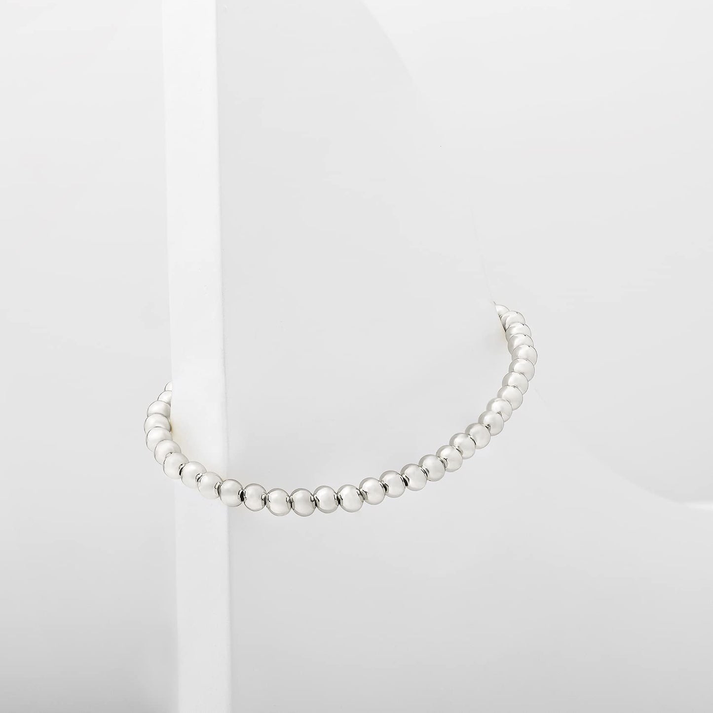 PAVOI 14K White Gold Plated Beaded Bracelet | Womens Ball Bracelet | Plated Gold Bracelets For Women