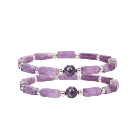 Fuqimanman2020 2pcs Natural Purple Stone Body-purify Stretch Bracelet Amethyst Healthy Weight Loss Chakra Energy Healing Crystals Slimming Gemstone Quartz for Women Unisex Jewelry-2pcs