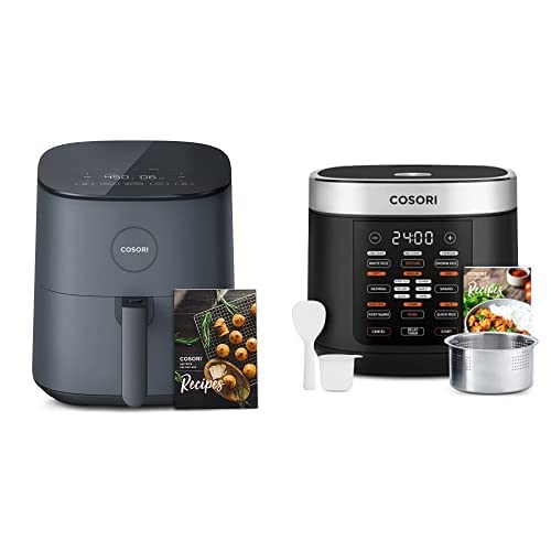 COSORI Rice Cooker 10 Cup Uncooked Rice Maker with 18 Cooking Functions & COSORI Air Fryer, 5 QT, 9-in-1 Airfryer Compact Oilless Small Oven
