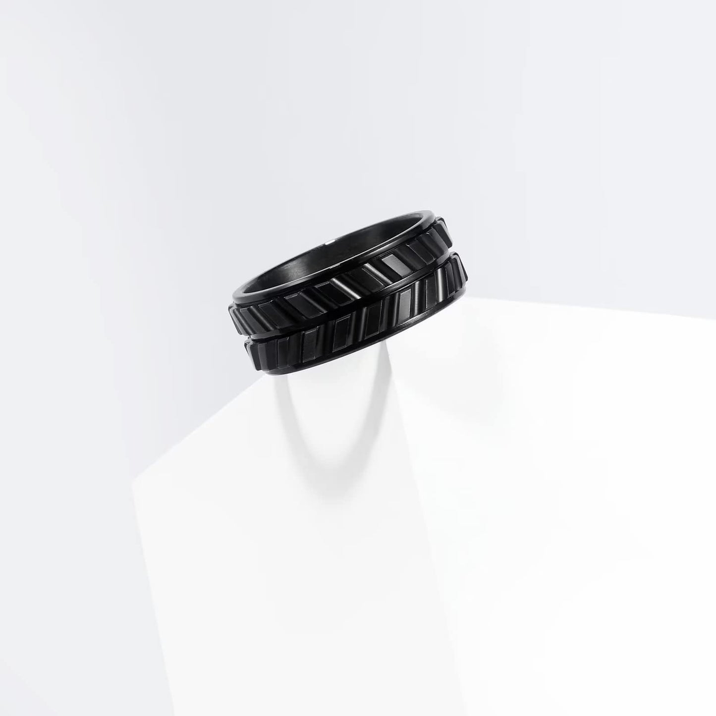 King Will Mens Black 8mm Spinner Rings Tire Stripe Groove Stainless Steel Anxiety Fidget Ring for Men Groove 12