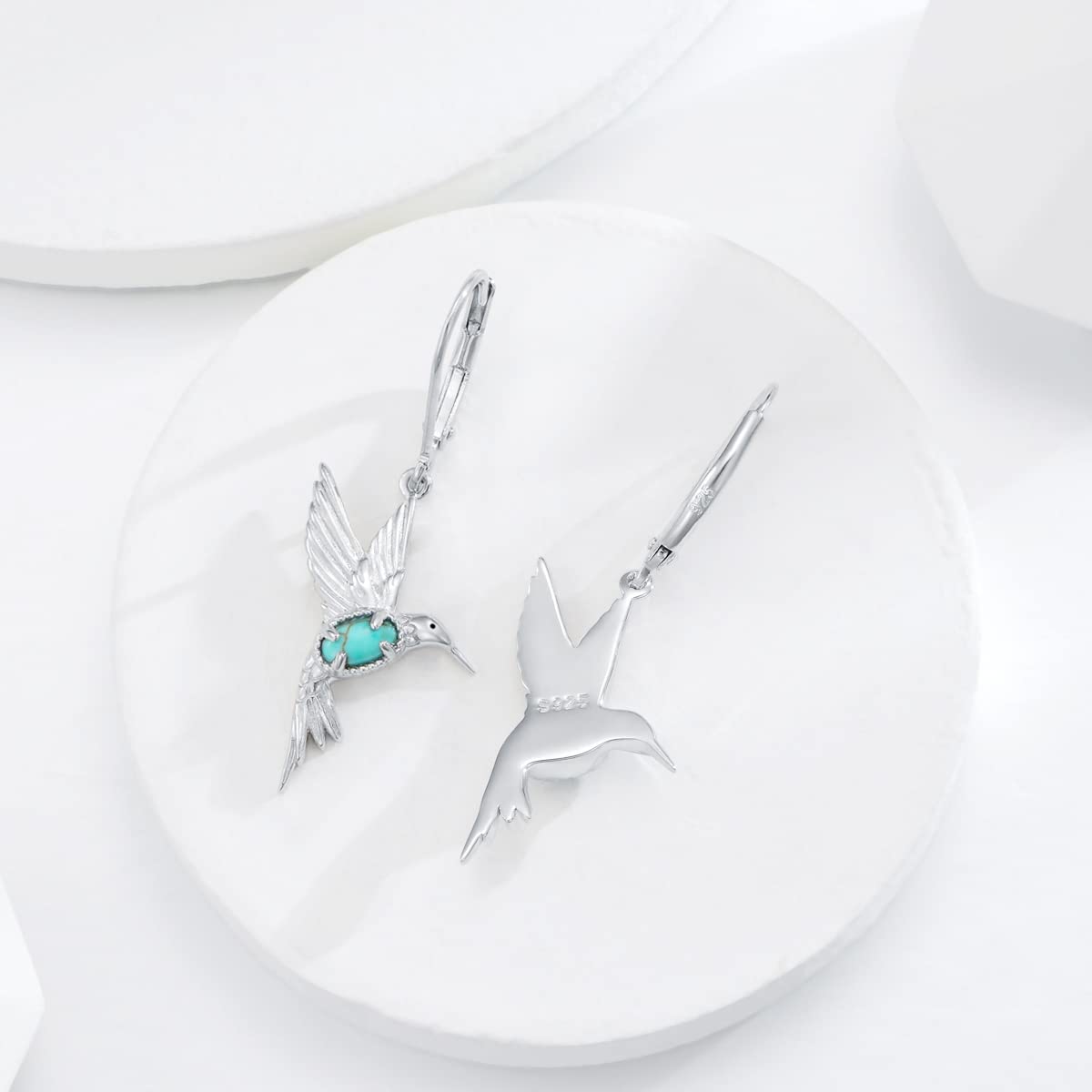 BETHZA Hummingbird Earrings 925 Sterling Silver Genuine Turquoise Hummingbirds Drop Dangle Earring Animal Jewelry Gifts for Women