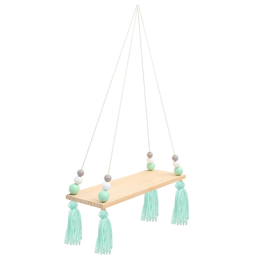 Garneck Stylish Cotton Rope Hanging Rack with Beads and Tassels Decorative Wall Shelf for Potted Plants Flowerpot Display Board for Home and Natural Boho Wall Decor