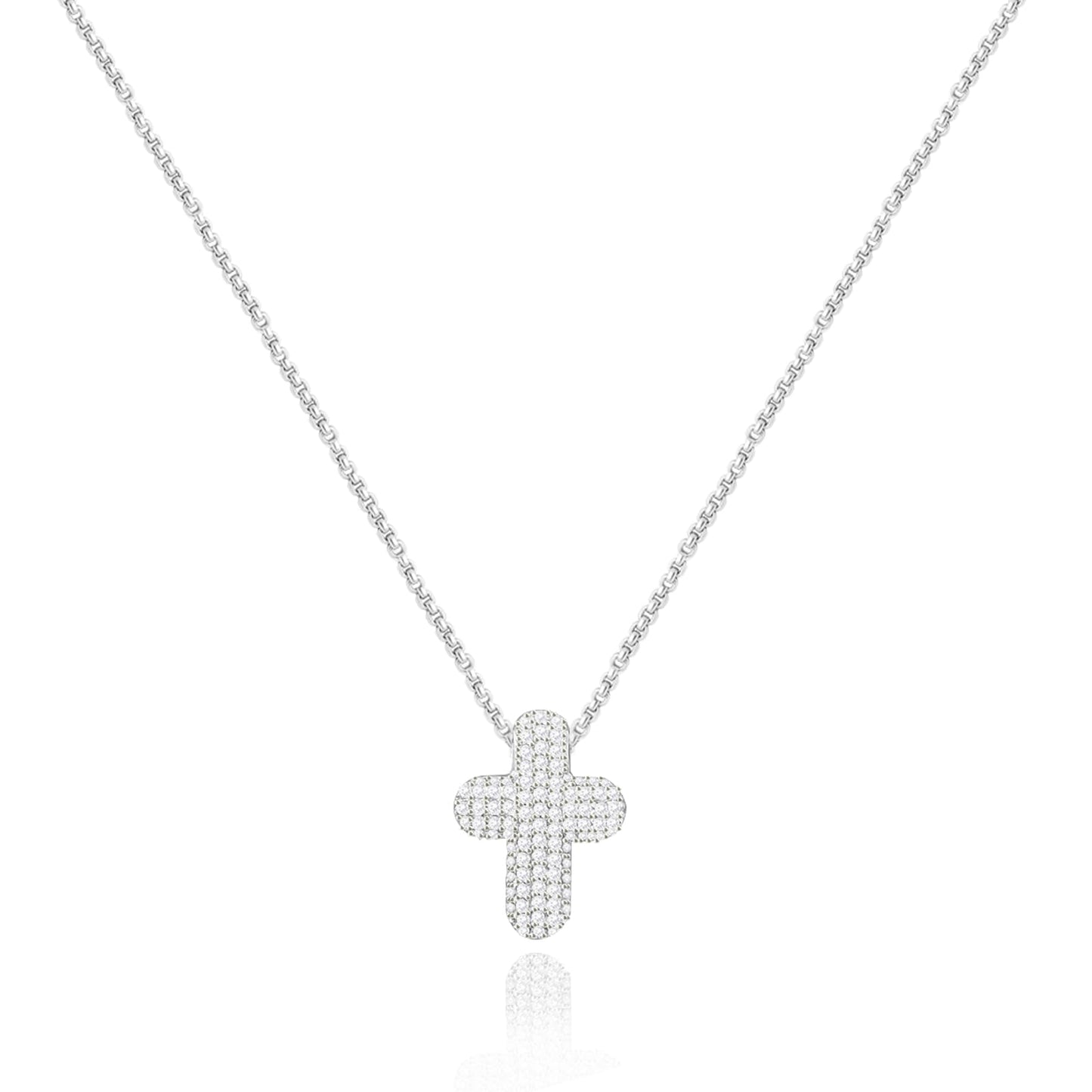 OGD Cross Necklace for Women 925 Silver Plated Dainty Cross Chain Pendant Trendy CZ Diamond Crucifix Charm Bubble Necklace Non Tarnish Hypoallergenic Faith Choker Religious Gifts for Women