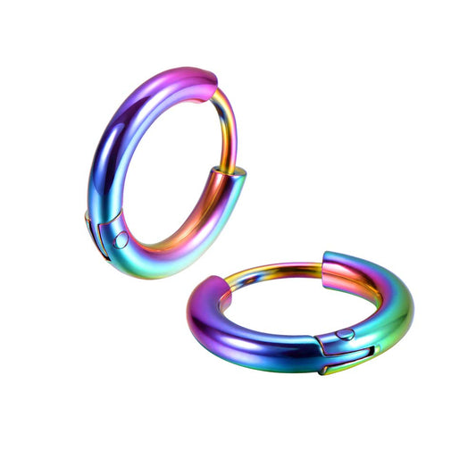 316L Surgical Stainless Steel Huggie Hoop Earrings 6mm Colorful Hypoallergenic Earrings Hoop Cartilage Helix Lobes Hinged Sleeper Earrings For Men Women(A07:6mm Rainbow(THK 2.0mm))