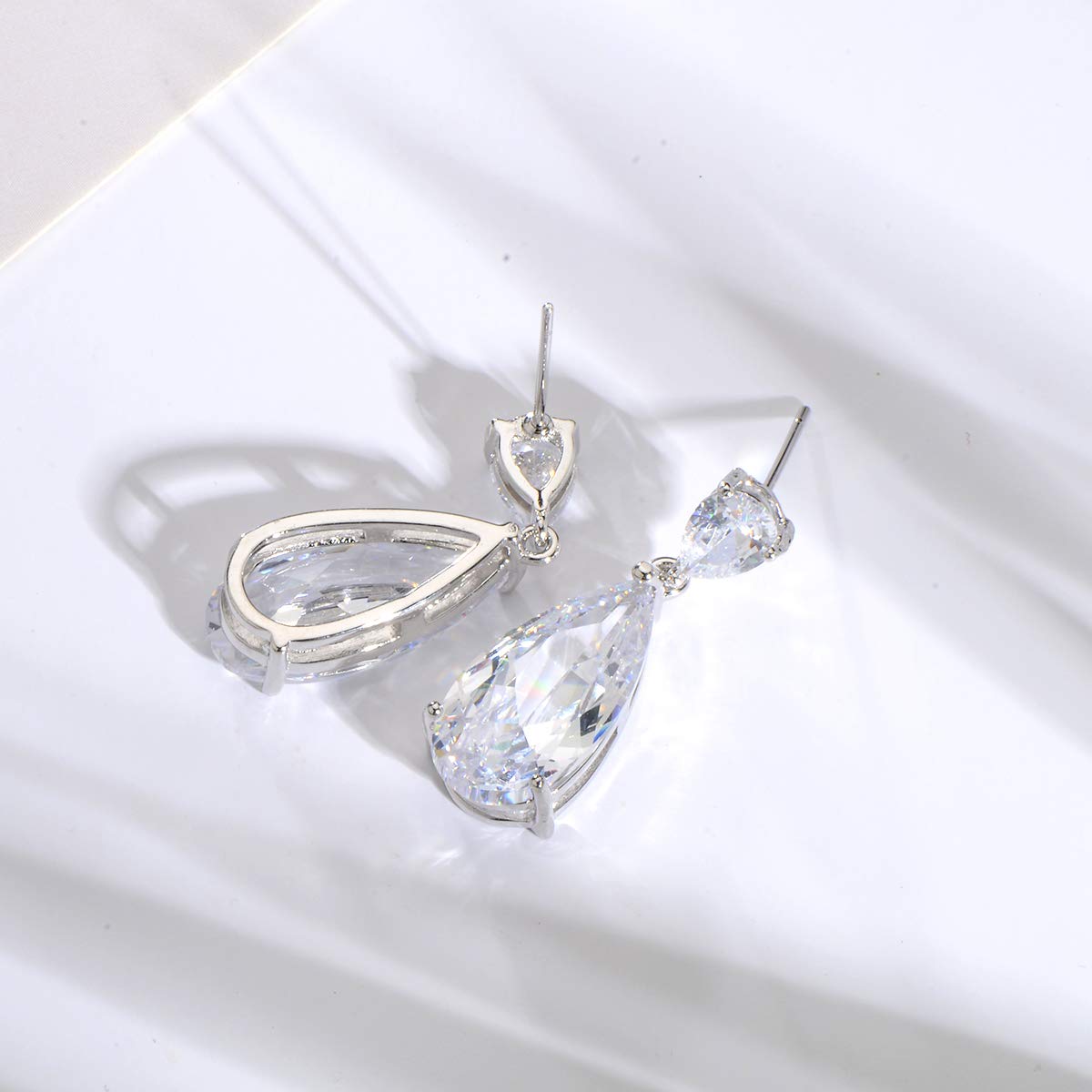 Mycitta Bridal Jewelry Set for Wedding Silver Teardrop Cubic Zirconia Crystal CZ Necklace Earrings Set for Bride Bridesmaids Mother of Bride Prom Party Women Costume Jewelry