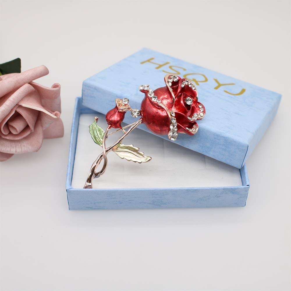 Enamel Crystal Red Rose Flower Brooch Pin Fashion Personality Floral Brooches Decorative Jacket pin Party Dance Wedding Banquet for Elegant Women Girl Jewelry Accessories(Red rose flower brooch)