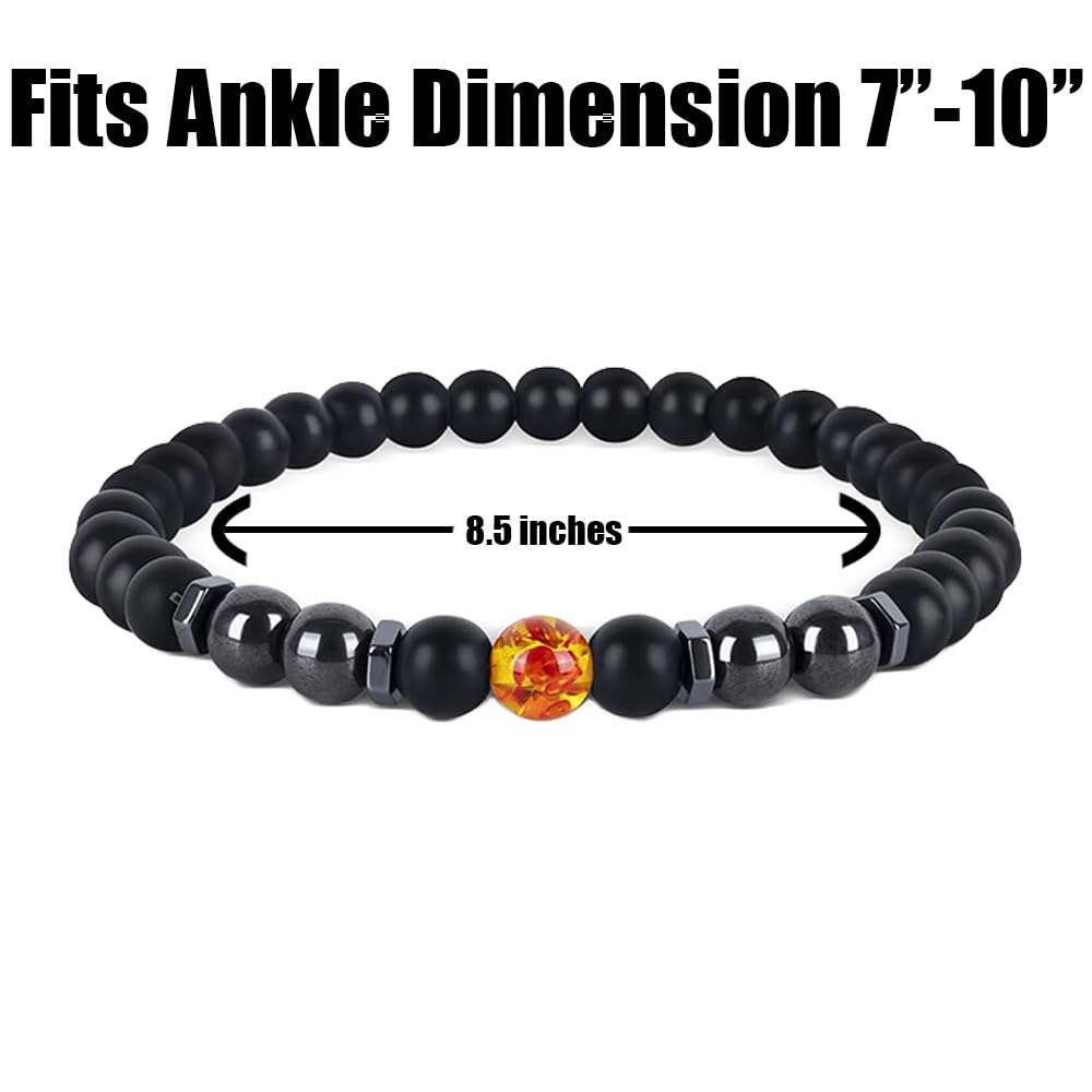 ZHUANMONI Anti-Swelling Black Obsidian Anklet, 4Pcs Magnetic Therapy Ankle Bracelet, Obsidian Beaded Bracelet For Men/Women Gifts