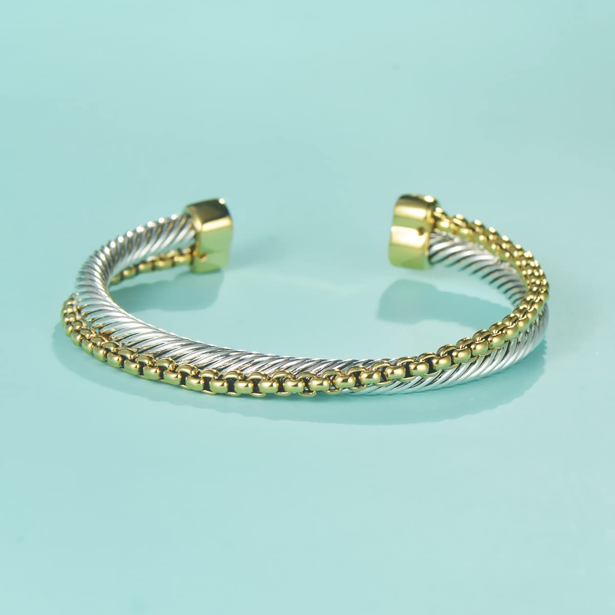 UNY JEWEL Single Line Cross Over Twisted Cable Wire Cuff Bangles Bracelet Designer Inspired For Women Fashion Jewelry (Box Chain)