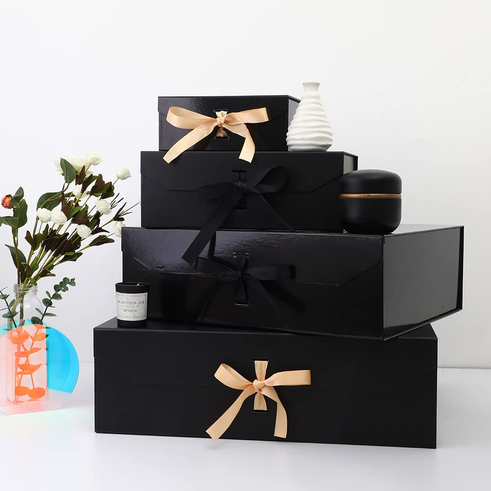GoooodGift Black Extra Large Gift Box 16x14x5.3 Inches,Gift Box with Lid Magnetic Closure, Groomsman Proposal Box, Rectangle Collapsible Gift Boxes for Large Gifts (Matte Black)