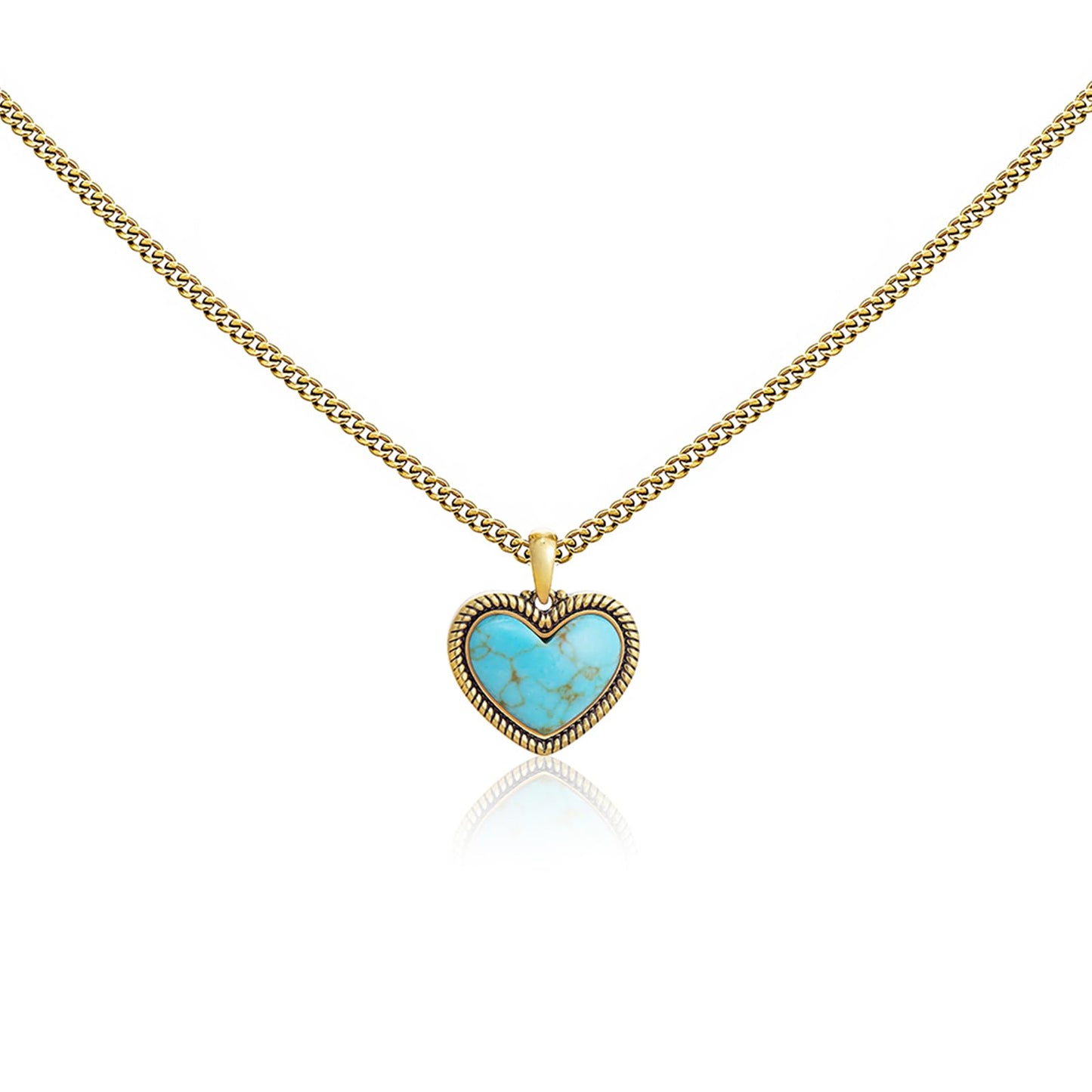 Montana West Wrangler Heart Turquoise Pendant Necklace for Women Western Gold Plated Cowgirl Cowboy Classic Trendy Jewelry AR-WNS-HT-1118GTQ