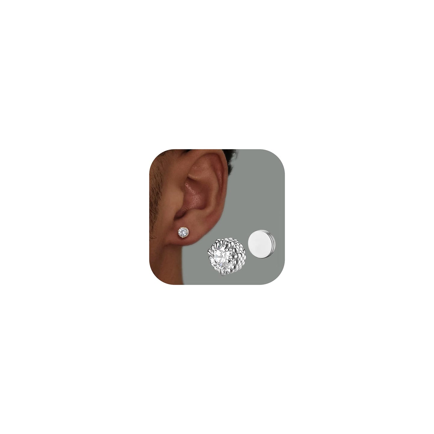 GEMQUEEN Magnetic Earrings for Men Women - 5A Shiny CZ Dragon Claw Punk Hypoallergenic Stainless Steel Non Piercing Clip on Fake Earrings Studs Silver 6.5MM Not Easy to Fall
