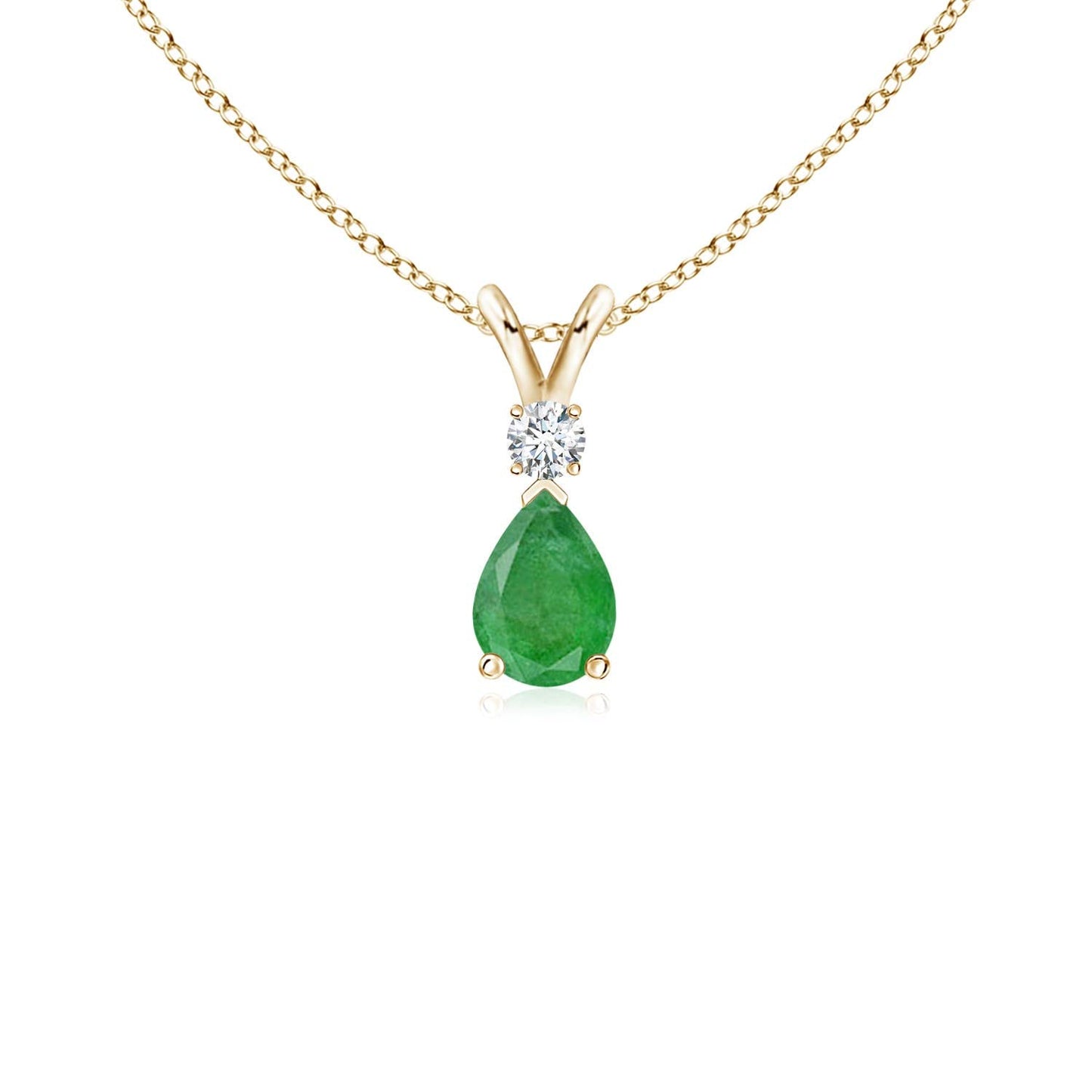 Angara 0.38 ct Emerald Teardrop V-Bale Necklace with Diamond in 14K Yellow Gold | Natural Prong-Set Emerald Pendant for Women | July Birthday Gemstone Jewelry Gift | 6x4mm