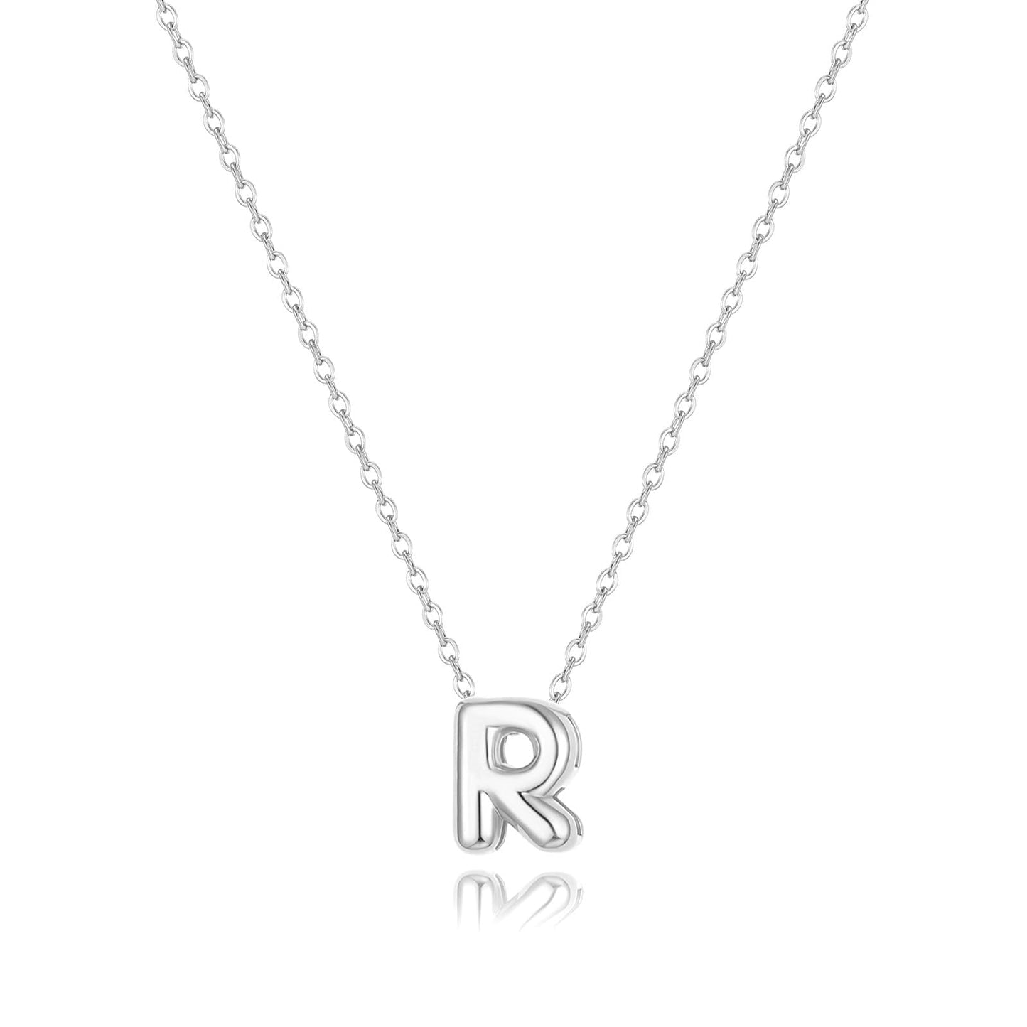 CUEZIY Bubble Silver Letter Necklace Initial Necklaces for Women Dainty Personalized Charm Pendant Name Necklace Cute Non Tarnish Fashion Accessories Teen Gift Trendy Stuff Silver Jewelry Gifts