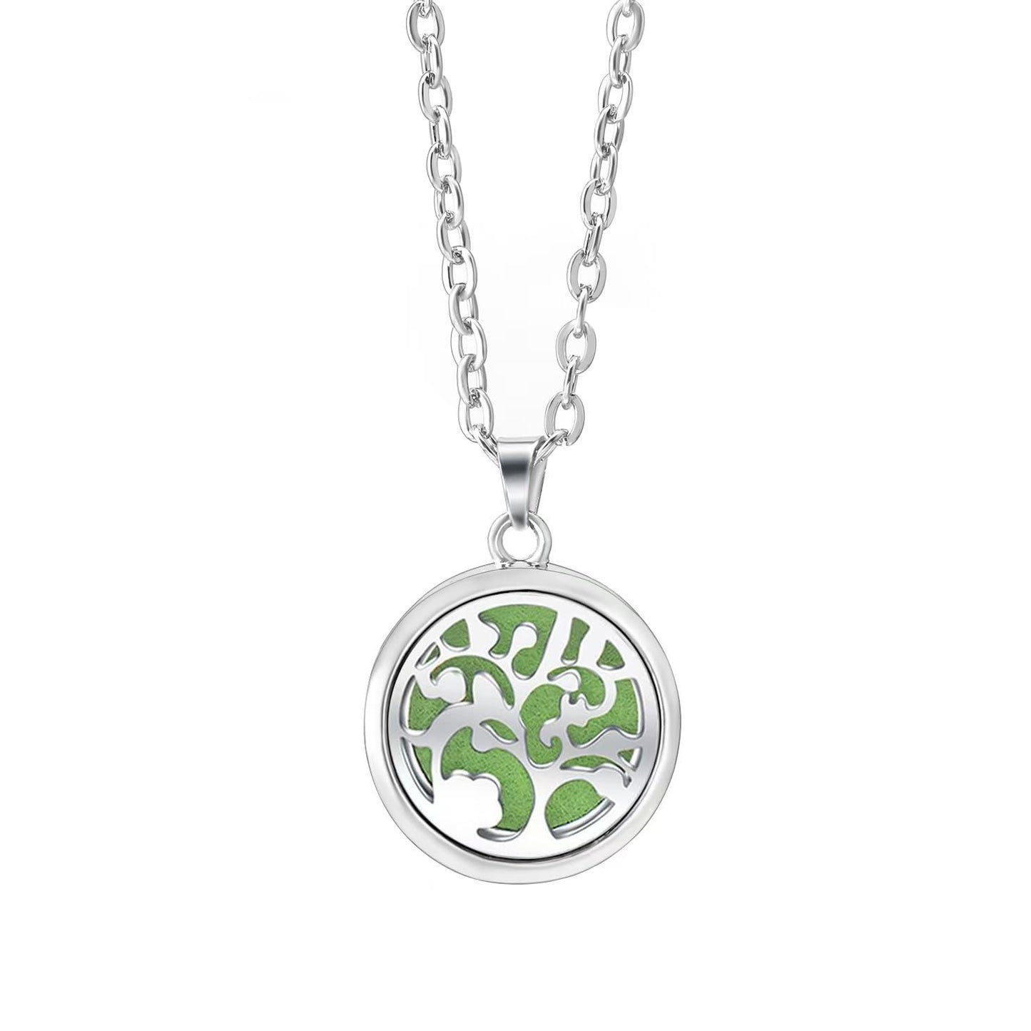 4-Piece Set of Fashionable Tree of Life Aromatherapy Necklace, Stainless Steel Diffuser Perfume Pendant, Everyday Wear Giftable Trendy Jewelry