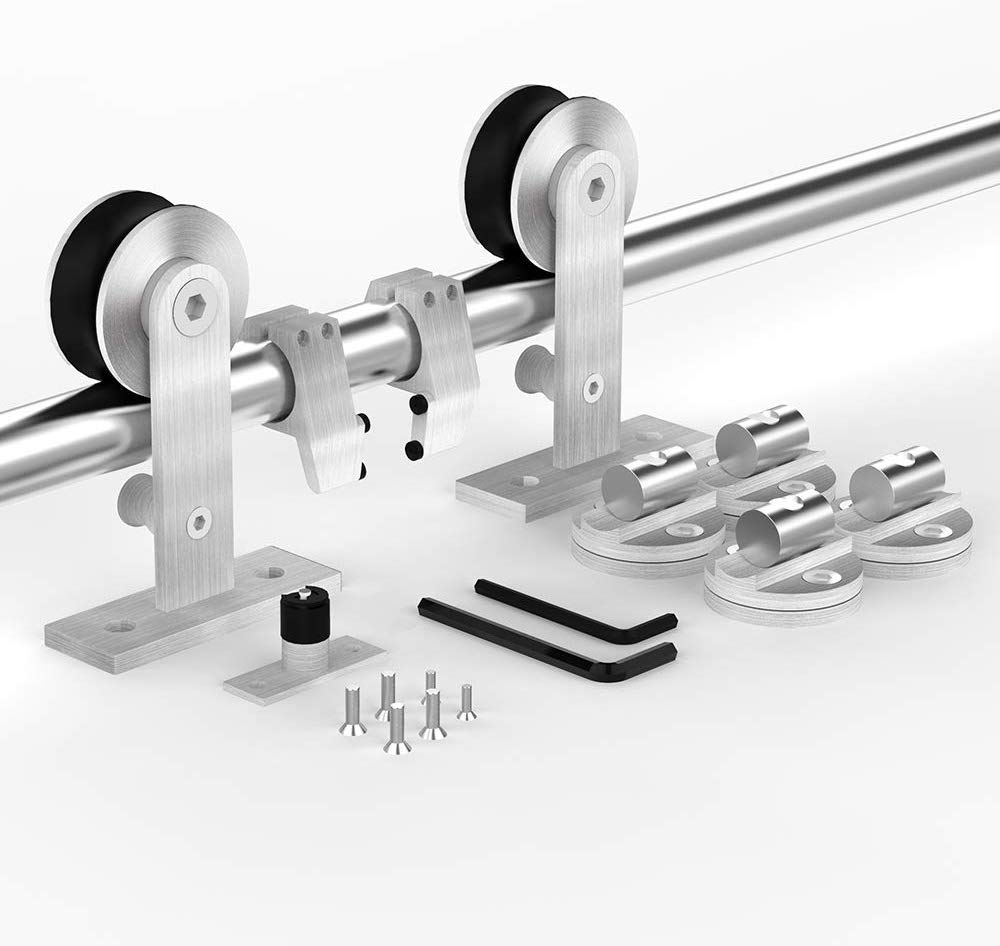 HAHAEMAIL 5FT Top Mount Stainless Steel Sliding Barn Door Hardware Track Kit, Heavy Duty, Anti-Rust, Slide Smoothly Quietly Easy Install 5FT Track Kit for 26"~30" Wide Single Door