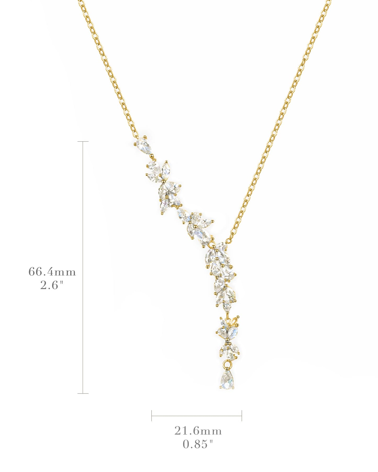 FANCIME Wisteria Reverie Necklace for Women Sterling Silver Yellow Gold Plated Simulated Diamond Flower Drop Y Necklace Fine Jewelry Wedding Birthday Anniversary Graduation Mothers Day Gifts for Wife Women Bride Her