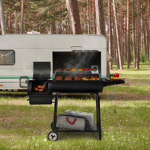 Royal Gourmet CC1830M 30 Inch Barrel Charcoal Grill with Offset Smoker & Warming Rack, Outdoor BBQ Grill with 811 Sq. In. Grilling Space for Backyard, Patio and Parties, Black