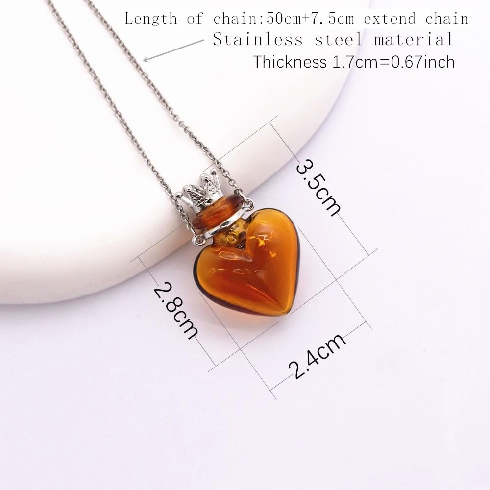 Glaze Glass Heart-Shaped Refillable Essential Oil Necklace Pendant - Aromatherapy Perfume Diffuser Pendant with Stainless Steel Chain (Red)