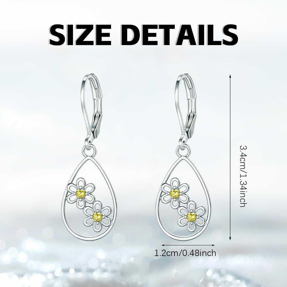 HELORET Daisy Earrings Leverback Earrings Daisy Dangle Earrings Flower Jewelry for Women Birthday Gifts
