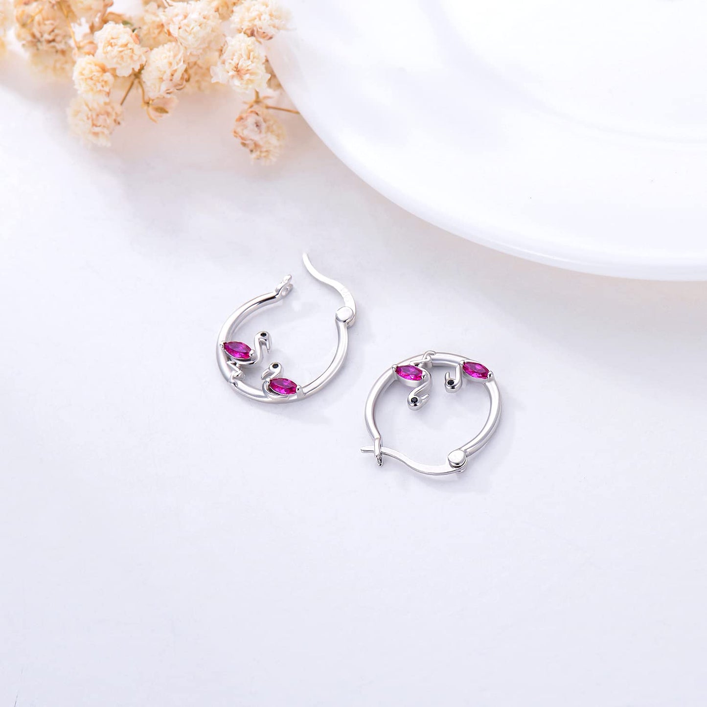 Flamingo Earrings Sterling Silver Hypoallergenic Small Hoop Earrings for Sensitive Ears Flamingo Jewelry Graduation Gifts for Women Daughter Her