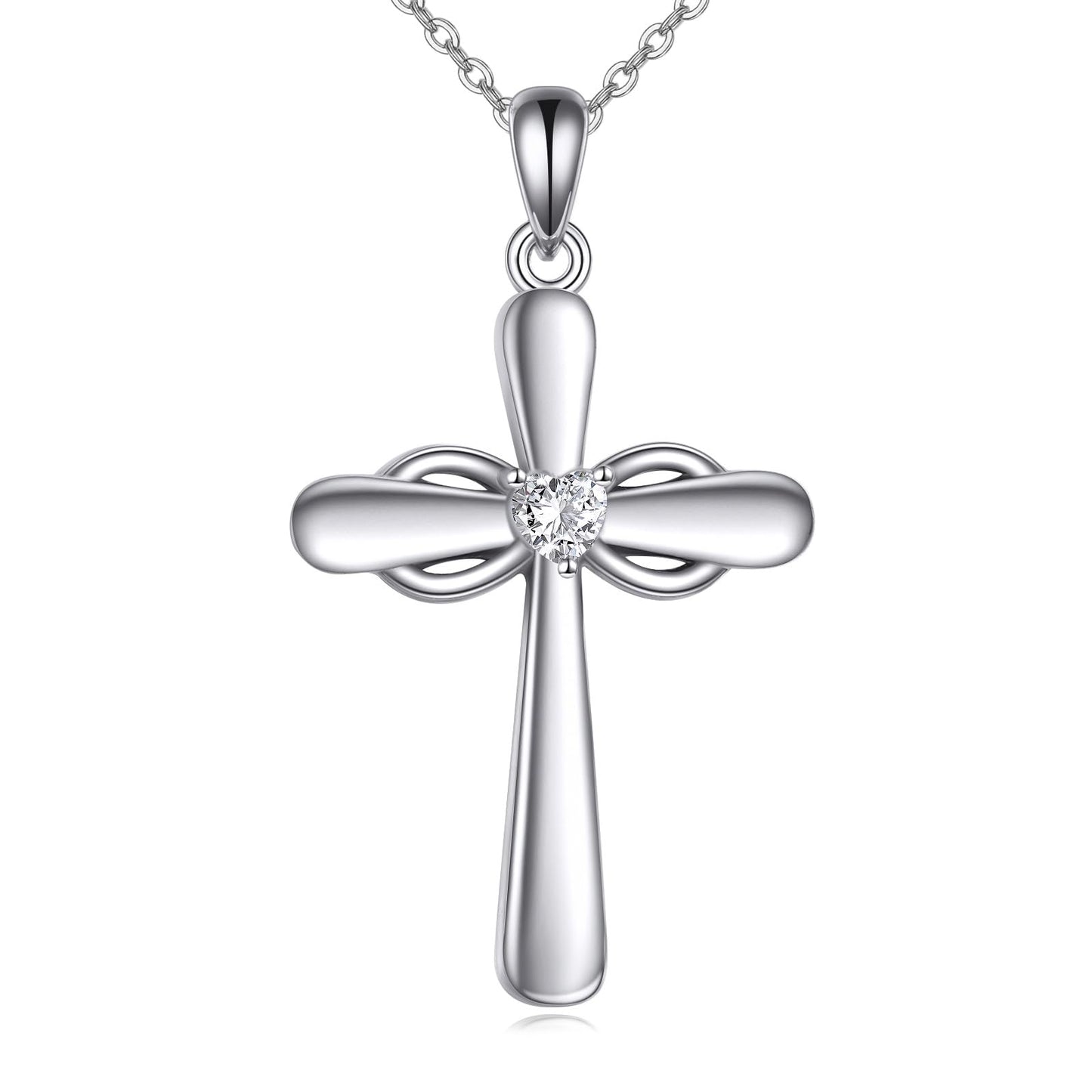 VONALA Silver Cross Necklace for Women Infinity Heart Cross Pendants Religious Jewelry Christian Baptism First Communion Day Gifts for Mother Mom Wife