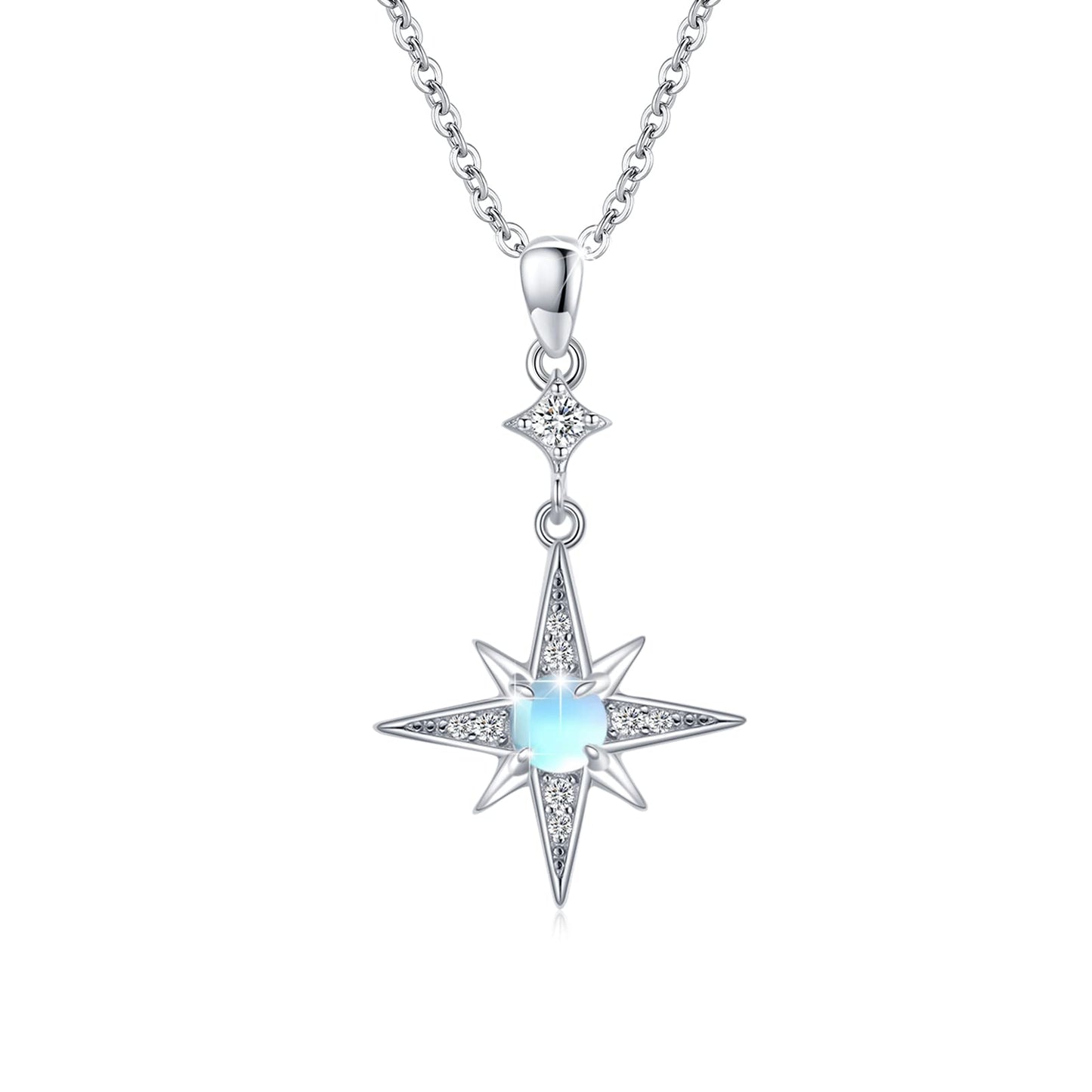 Silikepa Star Necklace for Women 925 Sterling Silver North Star Pendant Necklace with Moonstone Jewelry Gift for Women