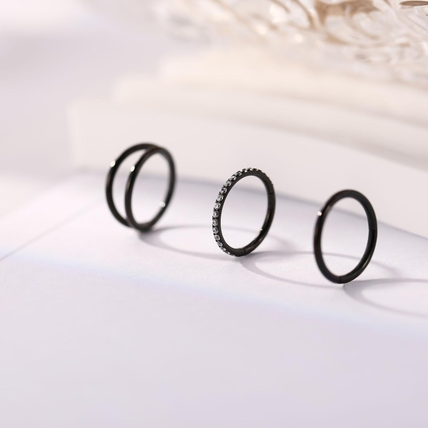 GAGABODY Conch Piercing Jewelry Nose Ring Hoop Earrings 18g Nose Hoop Black 8mm Septum Jewelry Surgical Steel Septum Ring with CZ Septum Clicker Lip Rings Helix Earring Double Hoop Cartilage Earring