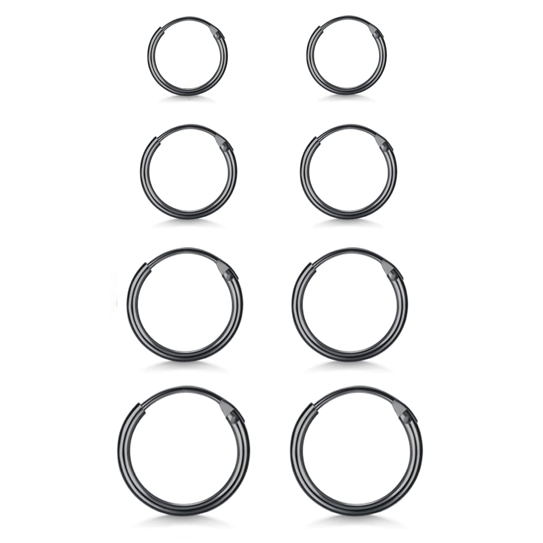 EPIRPRA Silver Hoop Earrings- Cartilage Earring Small Hoop Earrings for Women Men,4 Pairs of Hypoallergenic 925 Sterling Silver Tragus Earrings (Black,8mm/10mm/12mm/14mm)